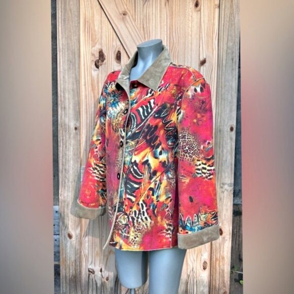 Chicos Animal Print Art Faux Suede Soft Jacket~L~ - Picture 3 of 6